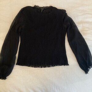 Rag & Bone Sheer/Ruched Black Long Sleeve Top (Size S)